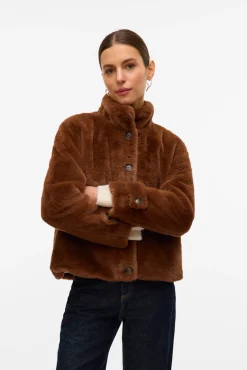 Vero Moda Sobretudos|Casacos-Sobretudo curto com efeito de pelo Castanho