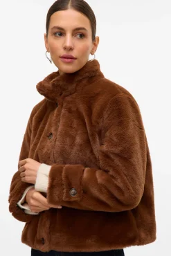 Vero Moda Sobretudos|Casacos-Sobretudo curto com efeito de pelo Castanho