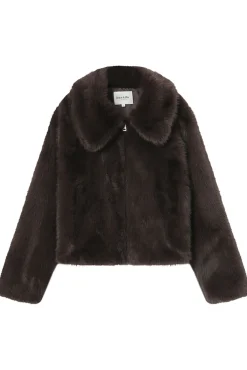 Grace & Mila Sobretudos|Casacos-Sobretudo curto de pele sintética marrom chocolate Castanho