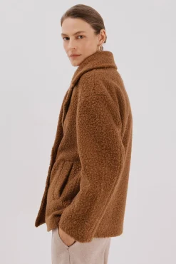 Cortefiel Casacos-Sobretudo curto de tecido macia Castanho