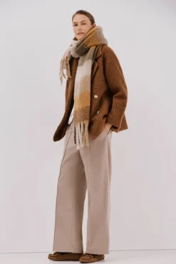 Cortefiel Casacos-Sobretudo curto de tecido macia Castanho