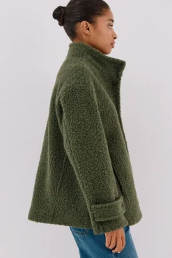 Cortefiel Casacos-Sobretudo curto de tecido macia Verde