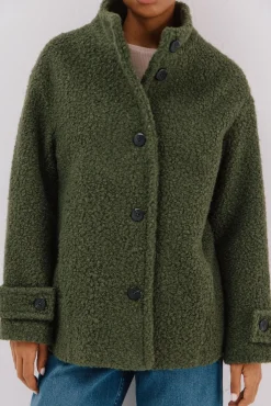 Cortefiel Casacos-Sobretudo curto de tecido macia Verde