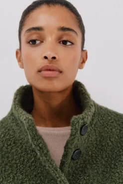 Cortefiel Casacos-Sobretudo curto de tecido macia Verde