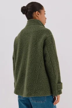 Cortefiel Casacos-Sobretudo curto de tecido macia Verde