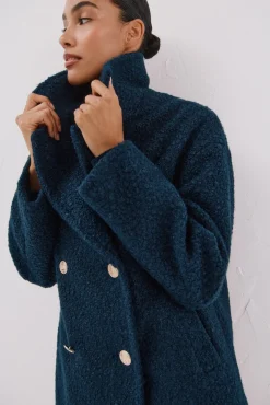 Cortefiel Casacos-Sobretudo curto de tecido macia Azul