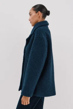 Cortefiel Casacos-Sobretudo curto de tecido macia Azul