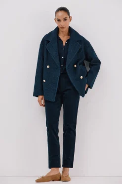 Cortefiel Casacos-Sobretudo curto de tecido macia Azul