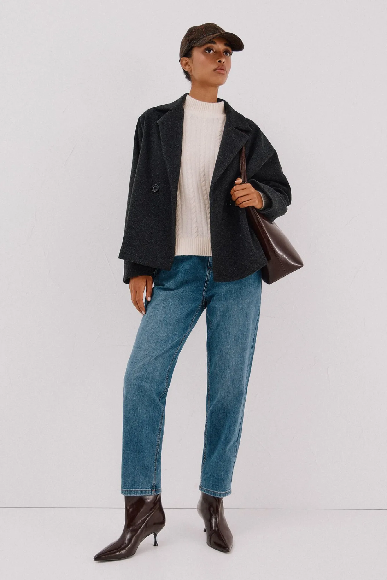 Cortefiel Casacos-Sobretudo curto desestruturado Cinzento