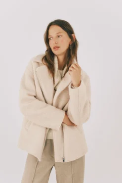 Cortefiel Casacos-Sobretudo curto estilo biker Ecru