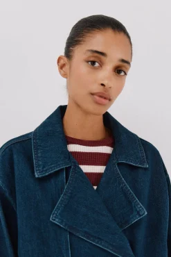 Cortefiel Gabardines|Sobretudos-sobretudo curto jeans Azul