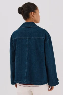 Cortefiel Gabardines|Sobretudos-sobretudo curto jeans Azul