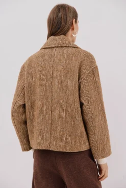 Cortefiel Casacos-Sobretudo curto tecido Castanho