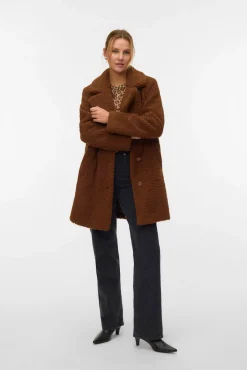 Vero Moda Casacos-Sobretudo de borrego Castanho