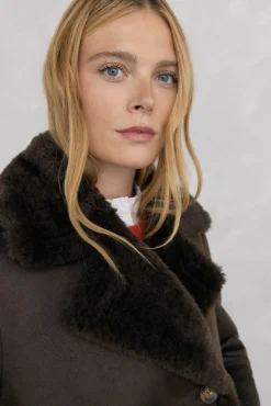 Pedro del Hierro Casacos-Sobretudo de borrego dupla face Marrom