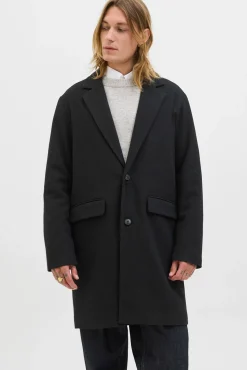 Jack & Jones Sobretudos-Sobretudo de gola italiana preto