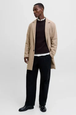 Jack & Jones Sobretudos-Sobretudo de gola italiana cinzento