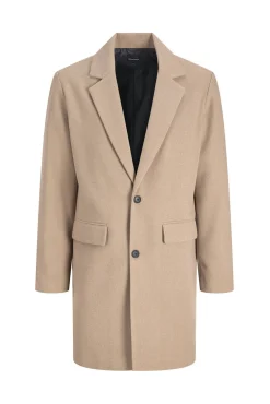 Jack & Jones Sobretudos-Sobretudo de gola italiana cinzento