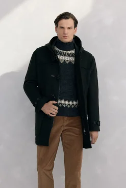 Pedro del Hierro Sobretudos-Sobretudo de lã com alamares Verde