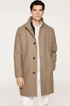 Selected Sobretudos-Sobretudo de lã com gola chaminé Cinzento