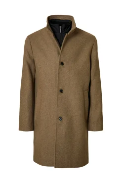 Selected Sobretudos-Sobretudo de lã com gola chaminé Cinzento