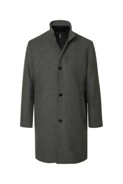 Selected Sobretudos-Sobretudo de lã com gola chaminé Cinzento