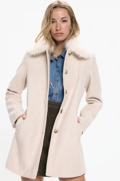 Vero Moda Sobretudos|Casacos-Sobretudo de pano com gola de pele Tostado