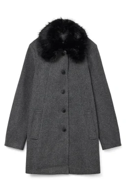 Vero Moda Sobretudos|Casacos-Sobretudo de pano com gola de pele Cinzento