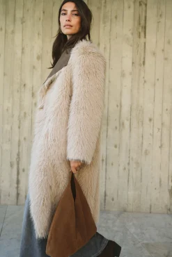 Cortefiel Casacos-Sobretudo de pele longo reversível Castanho