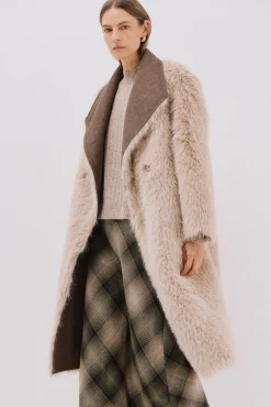 Cortefiel Casacos-Sobretudo de pele longo reversível Castanho