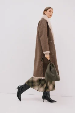 Cortefiel Casacos-Sobretudo de pele longo reversível Castanho