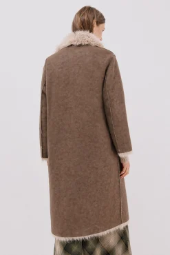 Cortefiel Casacos-Sobretudo de pele longo reversível Castanho