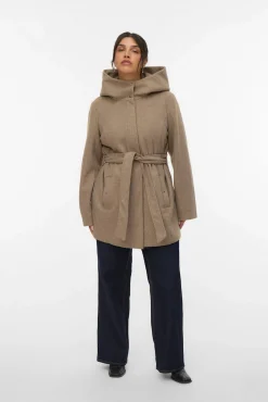 Vero Moda Curve Sobretudos|Casacos-Sobretudo de tecido com capuz Curve Castanho