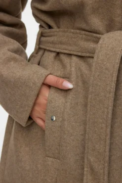 Vero Moda Curve Sobretudos|Casacos-Sobretudo de tecido com capuz Curve Castanho