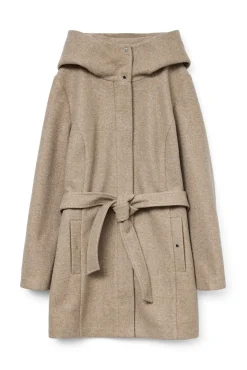 Vero Moda Curve Sobretudos|Casacos-Sobretudo de tecido com capuz Curve Castanho