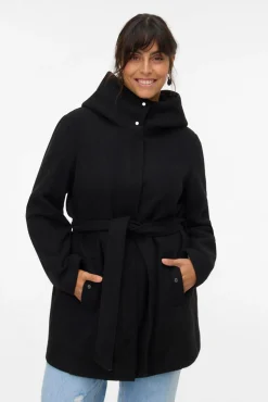 Vero Moda Curve Sobretudos|Casacos-Sobretudo de tecido com capuz Curve Preto