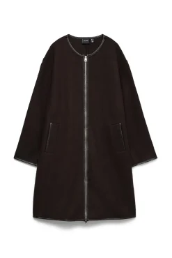 Vero Moda Casacos-Sobretudo de tecido com detalhe de cachecol Castanho