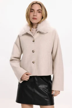 Vila Sobretudos|Casacos-Sobretudo de tecido com gola de pele sintética Tostado