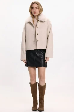 Vila Sobretudos|Casacos-Sobretudo de tecido com gola de pele sintética Tostado