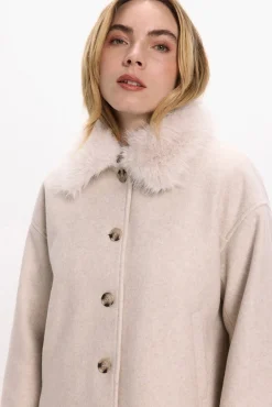 Vila Sobretudos|Casacos-Sobretudo de tecido com gola de pele sintética Tostado