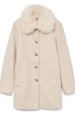 Vero Moda Curve Sobretudos|Casacos-Sobretudo de tecido com gola de pele tamanho grande Tostado