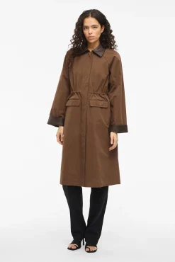 Vila Gabardines|Sobretudos-Sobretudo longo com gola polipele Castanho