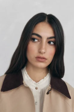 Pedro del Hierro Gabardines|Casacos-Sobretudo longo com gola veludo Beige