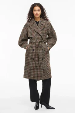 Vila Sobretudos|Casacos-Sobretudo longo de lã com xadrez Castanho
