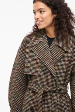 Vila Sobretudos|Casacos-Sobretudo longo de lã com xadrez Castanho