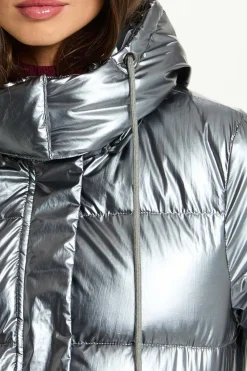 Morgan Casacos|Acolchoados E Agasalhos-Sobretudo longo e brilhante acolchoado Cinzento