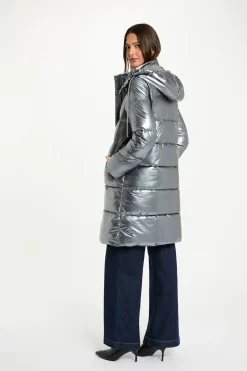 Morgan Casacos|Acolchoados E Agasalhos-Sobretudo longo e brilhante acolchoado Cinzento