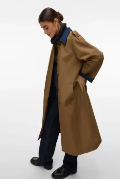 Vero Moda Gabardines|Sobretudos-Sobretudo longo gabardina Castanho