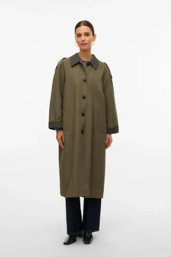 Vero Moda Gabardines|Sobretudos-Sobretudo longo gabardina Verde