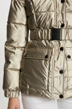 Morgan Sobretudos|Casacos-Sobretudo metálico com capuz Dourado